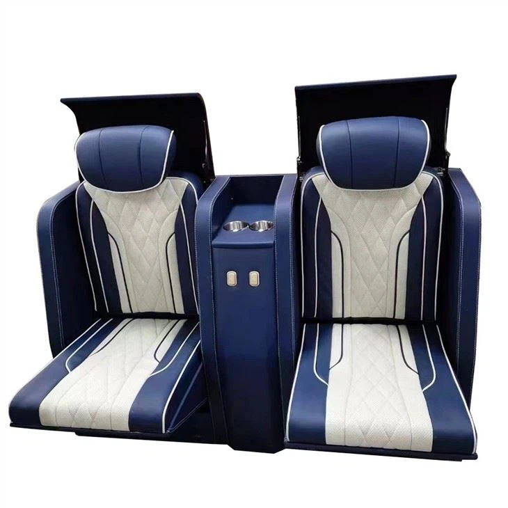 Blue and white electric jump seat with cup holder